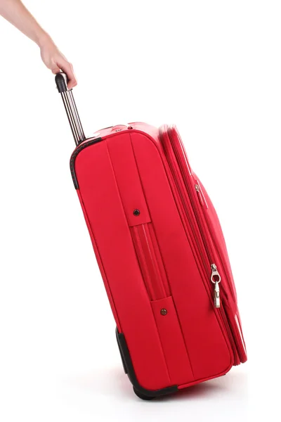 Travel case and hand isolated on white — Stock Photo, Image