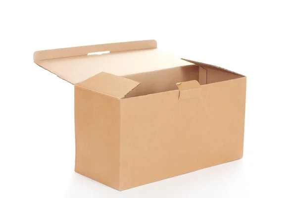 Caja de cartón abierta aislada en blanco — Foto de Stock
