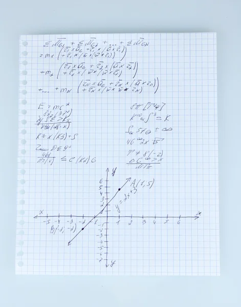 Φυσική και τη γεωμετρία στη σελίδα τετράδιο που απομονώνονται σε λευκό — Φωτογραφία Αρχείου