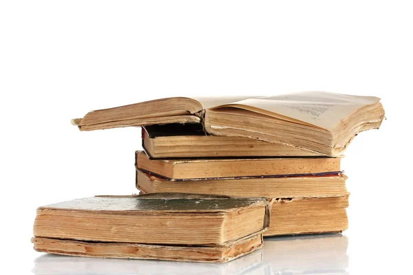 Mucchio di vecchi libri isolati su bianco — Foto Stock