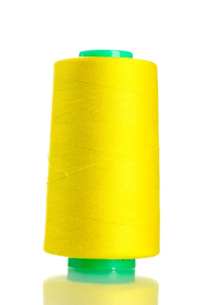 Yellow bobbin thread isolated on white — Stock Photo, Image