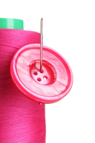 粉色底线与针和孤立在白色的粉色按钮 — 图库照片