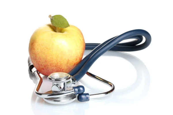 Lékařský stetoskop a apple izolovaných na bílém — Stock fotografie