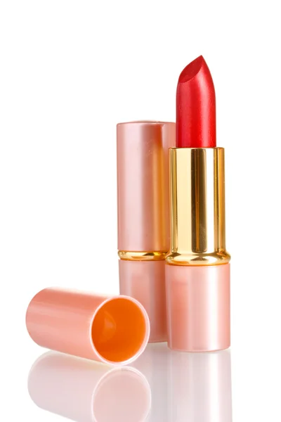 Mooie rode lippenstift geïsoleerd op wit — Stockfoto