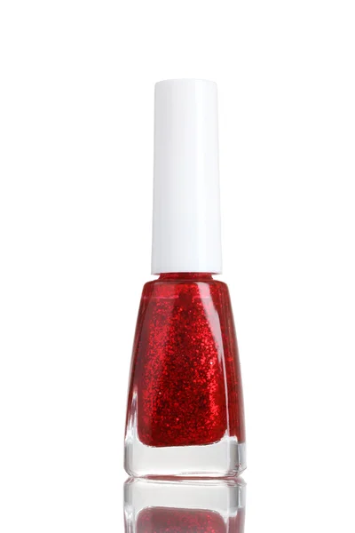 Bright red nail polish isolated on white — Stok fotoğraf