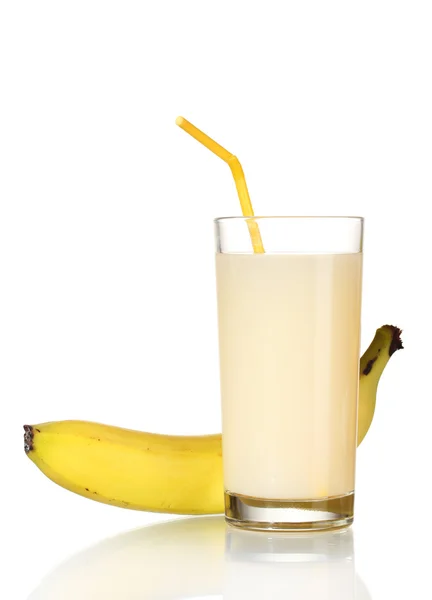 Bananensaft mit Bananen isoliert auf weiß — Stockfoto