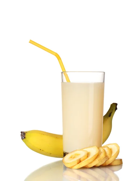 Jugo de plátano con plátanos aislados en blanco — Foto de Stock