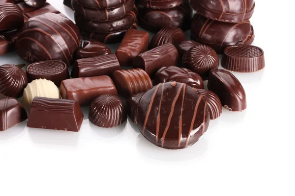 Many different chocolate candy isolated on white — Stock Photo, Image