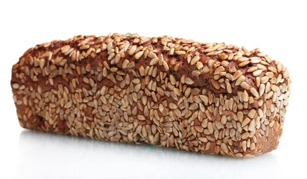 Delicioso pão de centeio com sementes de girassol isoladas em branco — Fotografia de Stock