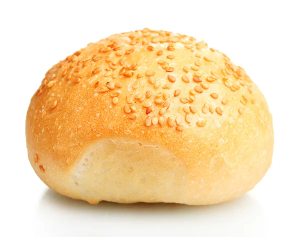 Delicious bun with sesame seeds isolated on white — Stock Photo, Image