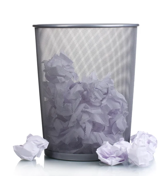 Kağıt üzerinde beyaz izole Metal çöp kutusu — Stok fotoğraf