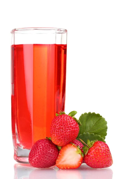 Fresh strawberry and juice glass isolated on white — Stock Photo, Image