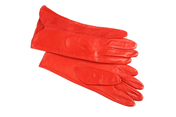 Beaux gants en cuir rouge pour femmes isolés sur blanc — Photo