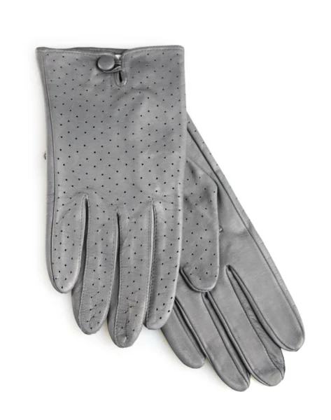 Beautiful gray leather women's gloves isolated on white — Stock Photo, Image