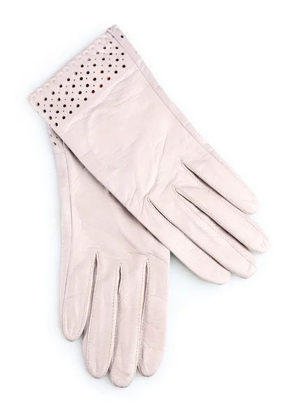 白で隔離の美しいグレー革女性の手袋 — ストック写真