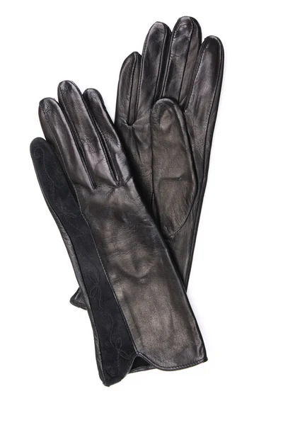 Beautiful black leather women's gloves isolated on white — Stock Photo, Image