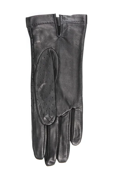 白で隔離される美しい黒革女性手袋 — ストック写真