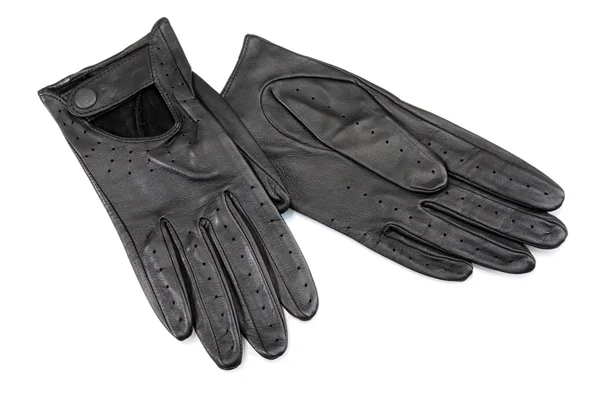 Beautiful black leather women's gloves isolated on white — Stock Photo, Image