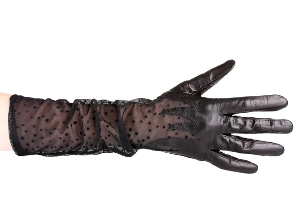 Main femme en gant cuir noir isolé sur blanc — Photo