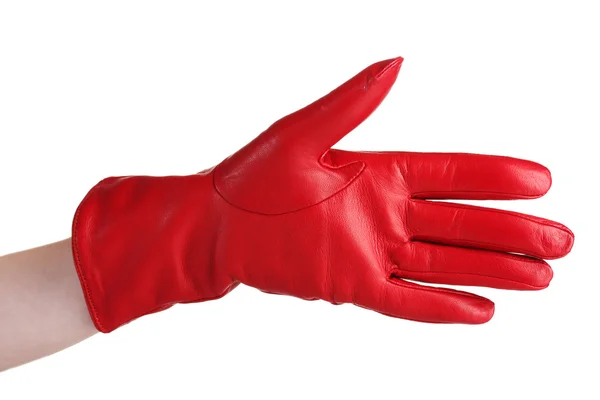 Main femme en gant cuir rouge isolé sur blanc — Photo