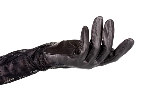 Donne mano in pelle nera guanto isolato su bianco — Foto Stock