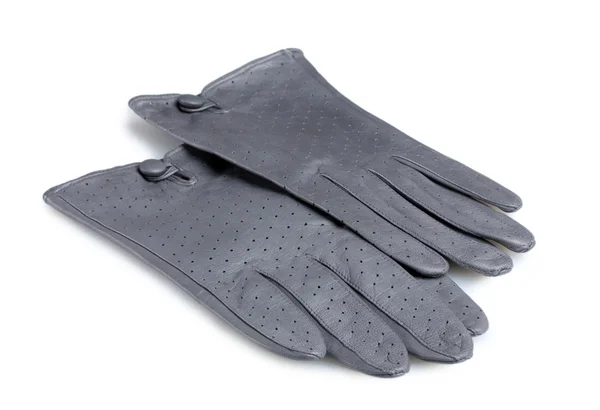 Krásné šedé kožené dámské rukavice izolovaných na bílém — Stock fotografie