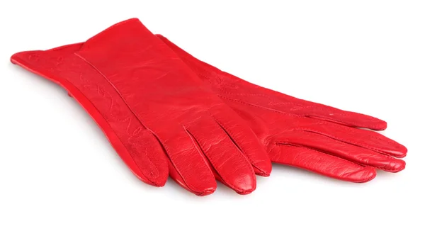 Beaux gants en cuir rouge pour femmes isolés sur blanc — Photo