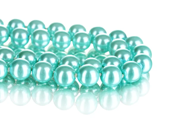 Beautiful blue pearl beads isolated on white — Stock Photo, Image