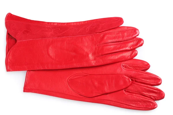 Beautiful red leather women's gloves isolated on white — Stock Photo, Image