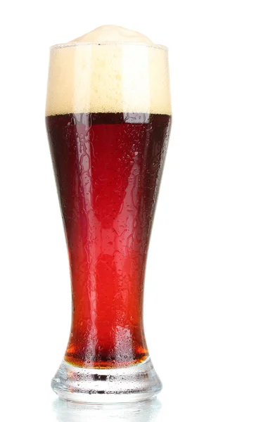 Vörös sör üveg elszigetelt fehér hab — Stock Fotó