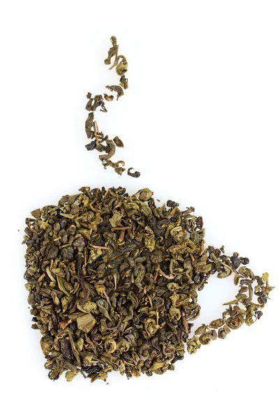 Πράσινο τσάι ξηρό Κύπελλο σχήμα απομονωθεί σε λευκό — Φωτογραφία Αρχείου