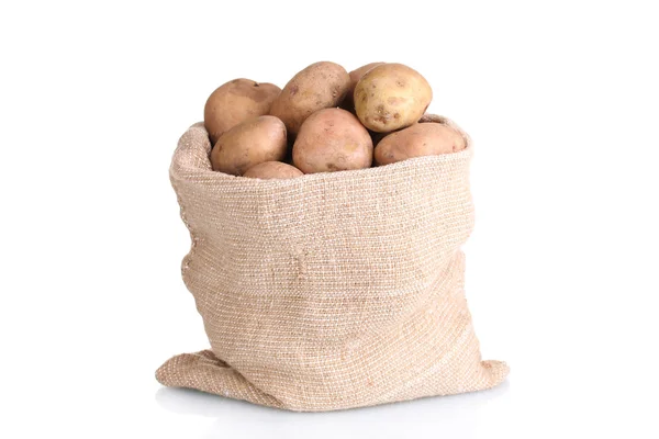 stock image Fresh potatoes in the bag isolated on white