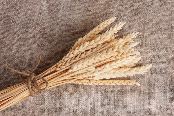 Wheat ears on burlap closeup — Stock Photo, Image