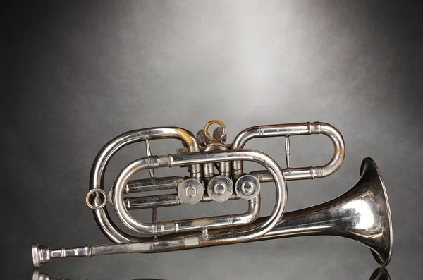 Trompeta vieja sobre fondo gris — Foto de Stock