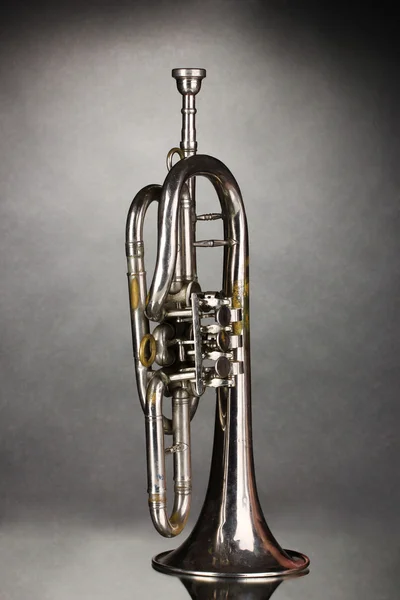 Old trumpet on gray background — Stock Photo, Image