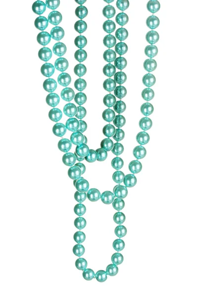 Beautiful necklace of blue pearls isolated on white — Stock Photo, Image