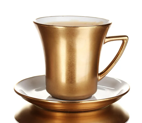 黄金杯咖啡上白色隔离 — 图库照片