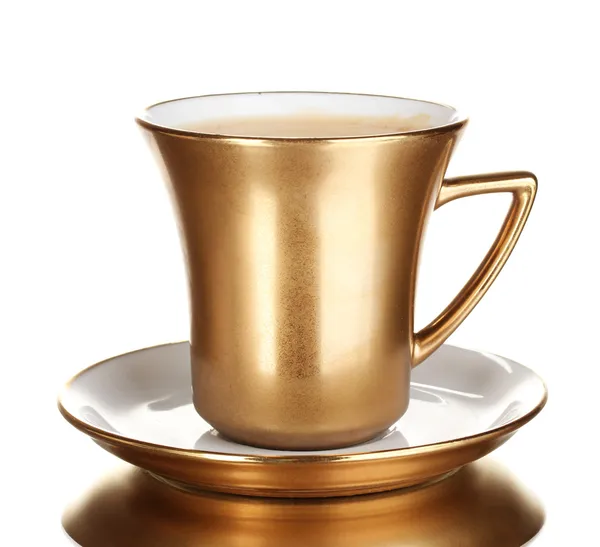 Golden cup of coffee isolated on white — Stock Photo, Image