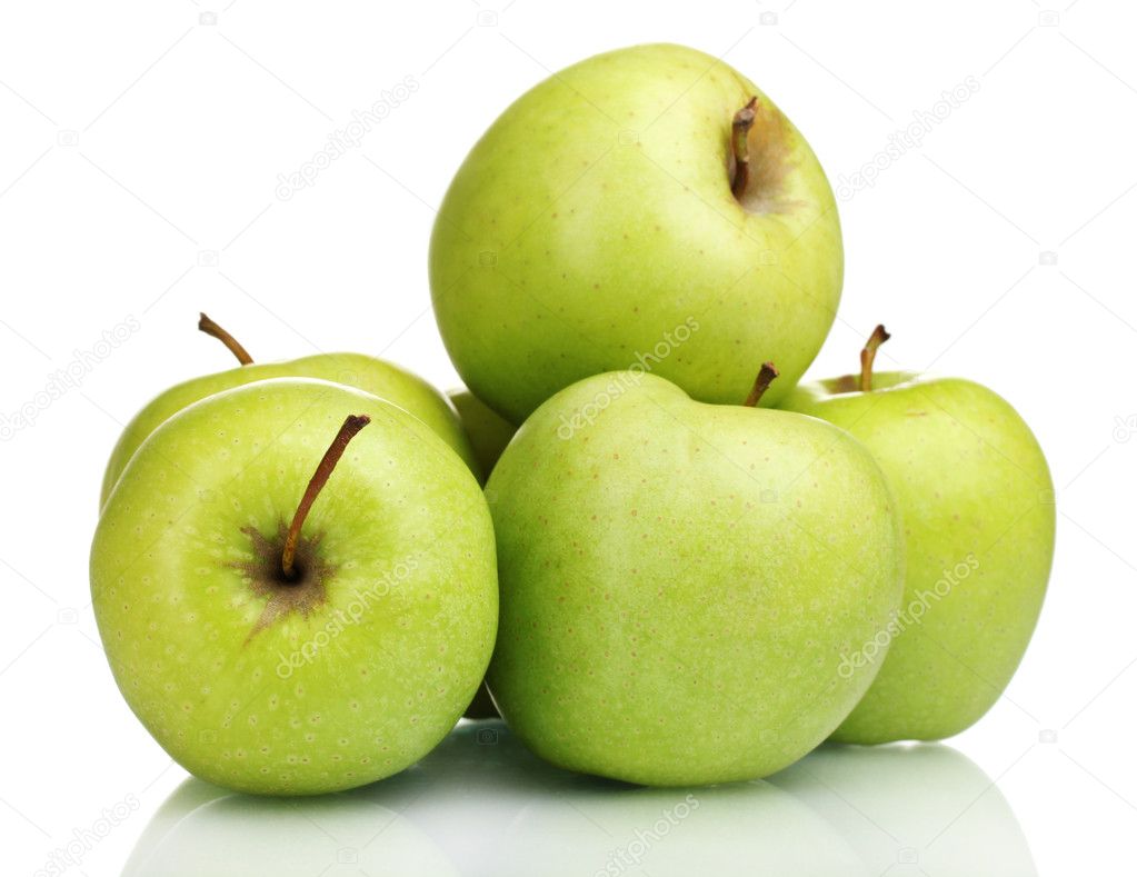 Juicy green apples isolated on white
