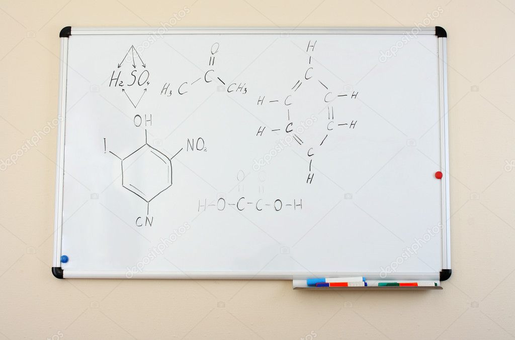Chemical formula on a whiteboard