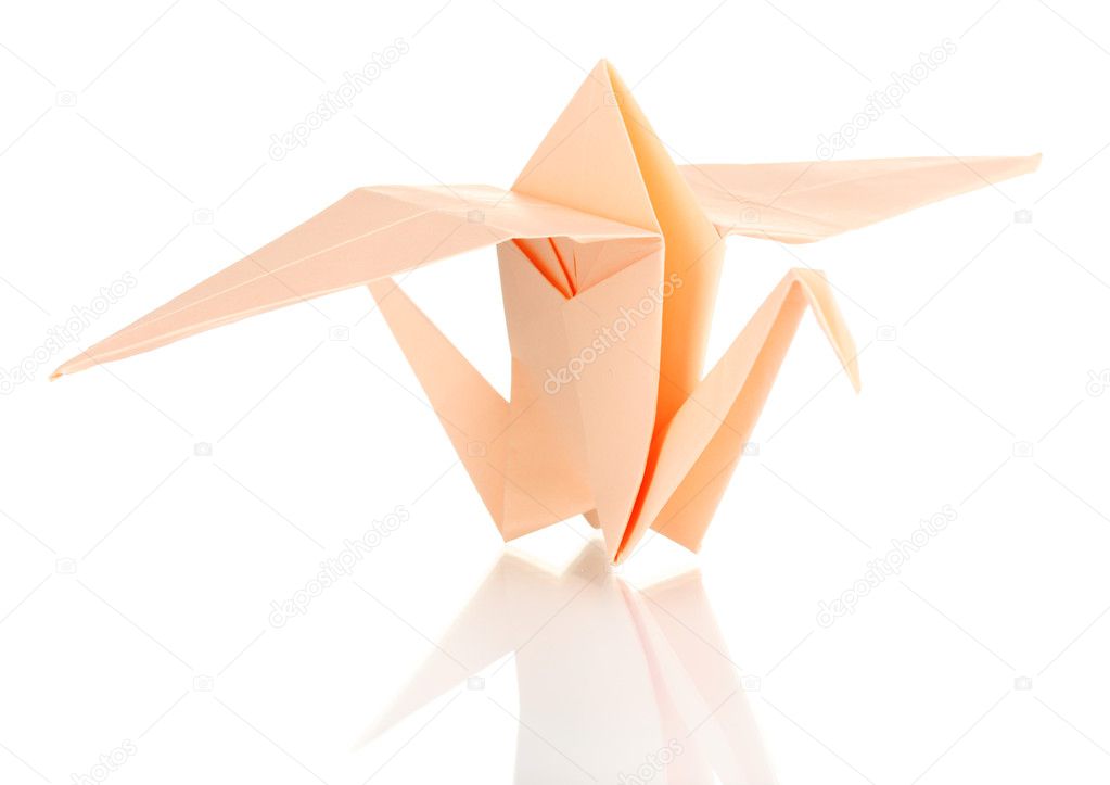 Origami paper crane isolated on white