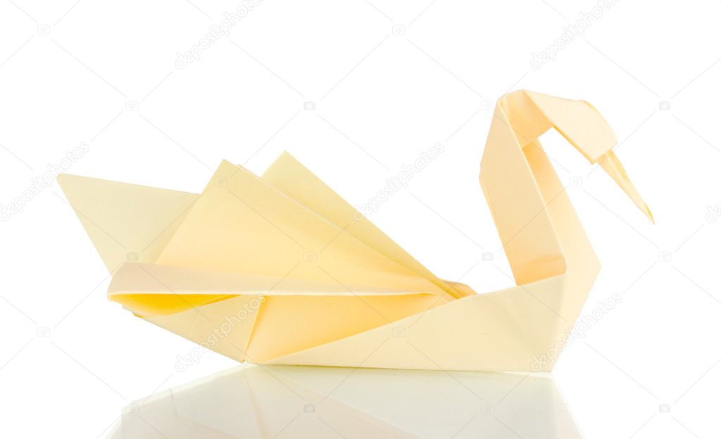 Origami paper swan isolated on white