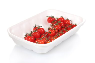 Cherry tomatoes in packaging isolated on white clipart