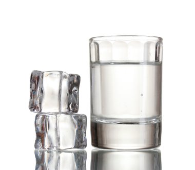 Glass of vodka with ice isolaled on white clipart