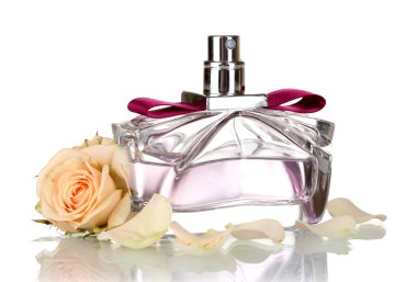 Women's perfume in beautiful bottle on white background clipart