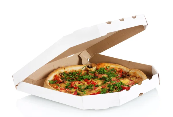 ソーセージと野菜の聖霊降臨祭に分離したパッケージとおいしいピザ — ストック写真