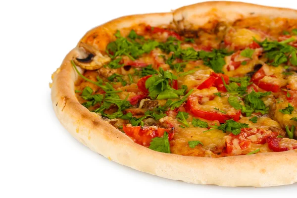 美味披萨香肠和蔬菜上白色隔离 — 图库照片