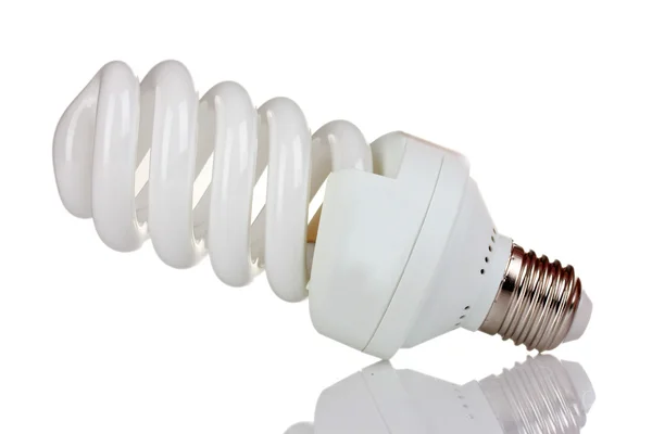 Lâmpada de poupança de energia isolada em branco — Fotografia de Stock