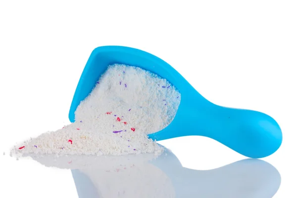 Πλύσιμο σκόνη σε μπλε δοχείο, απομονωμένα σε λευκό — Φωτογραφία Αρχείου