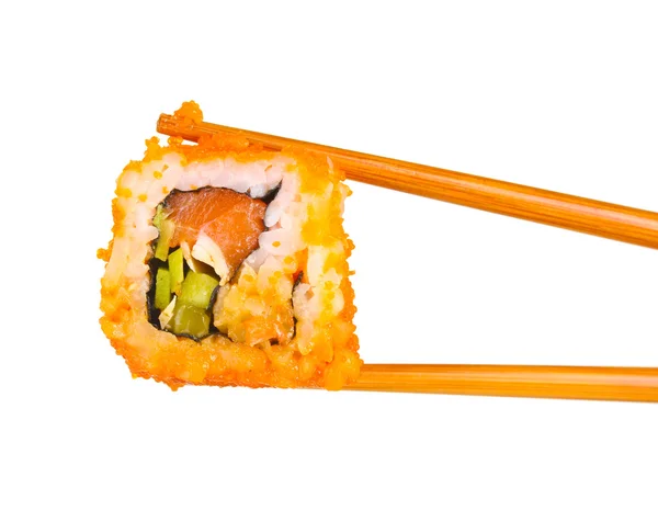 Delicioso sushi y palillos aislados en blanco —  Fotos de Stock
